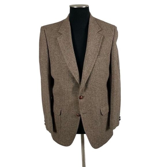 Vintage Claridge Wool Herringbone Elbow Patch Sports Coat - Mens 42R - Picture 1 of 9